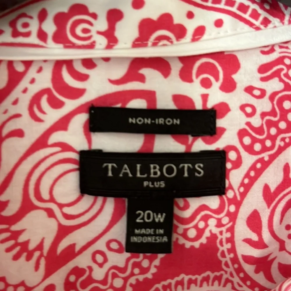 Talbots Paisley Pink/White Women’s ButtonDown Long Sleeve Blouse Sz 20W Like New - Picture 2 of 7